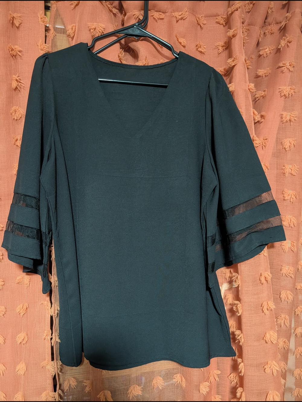 Black V-Neck Flutter Sleeve Blouse